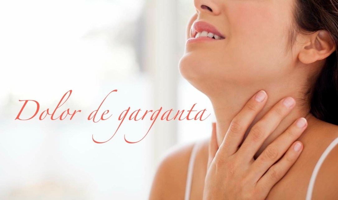 Woman with hand on throat in pain